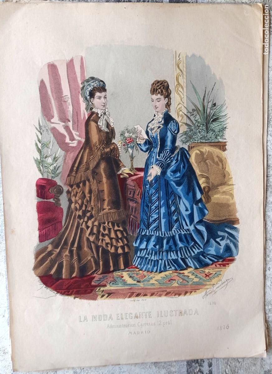 Art: 1875 ca. LA MODA ELEGANTE ILUSTRADA GRABADO 2 DAMAS DE PIE Y CARTA N&ordm; 1494 IMP. LEROY, PAR&Iacute;S (3)