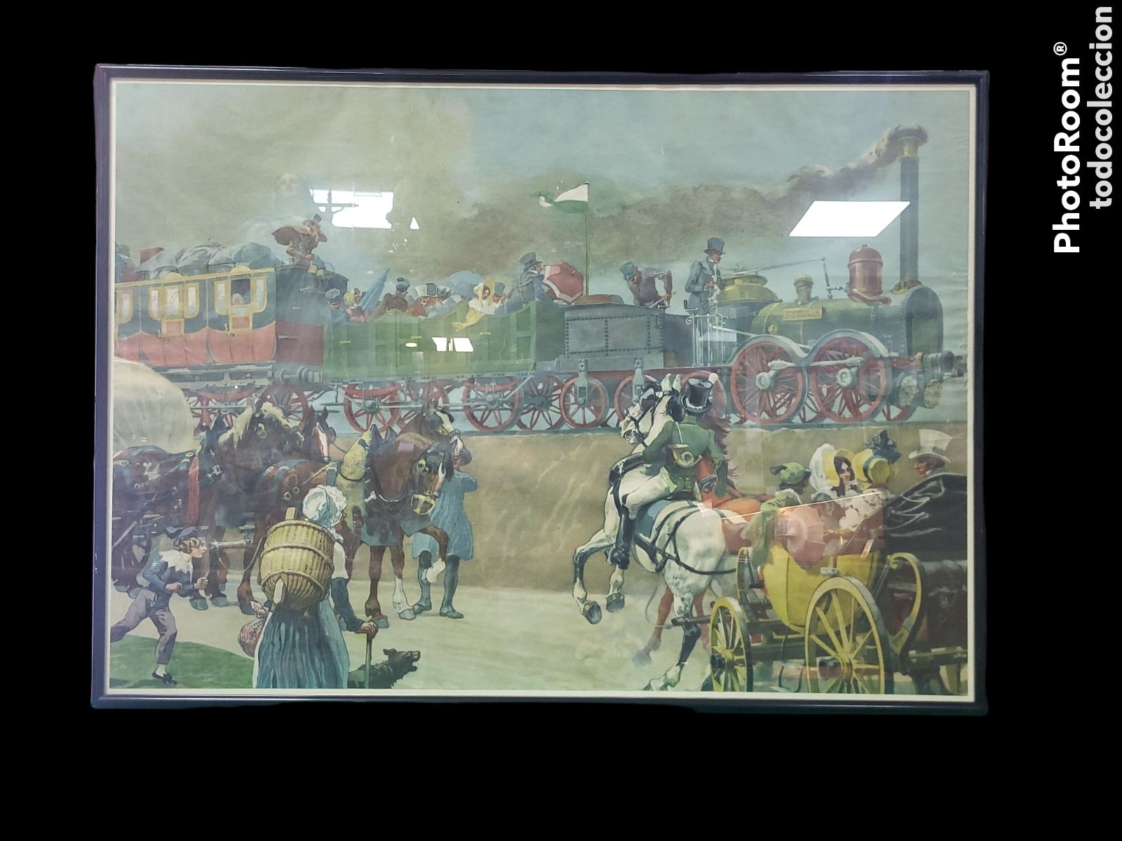 Art: ANTIGUA L&Aacute;MINA LOCOMOTORA FERROCARRIL A VAPOR 71x51CM