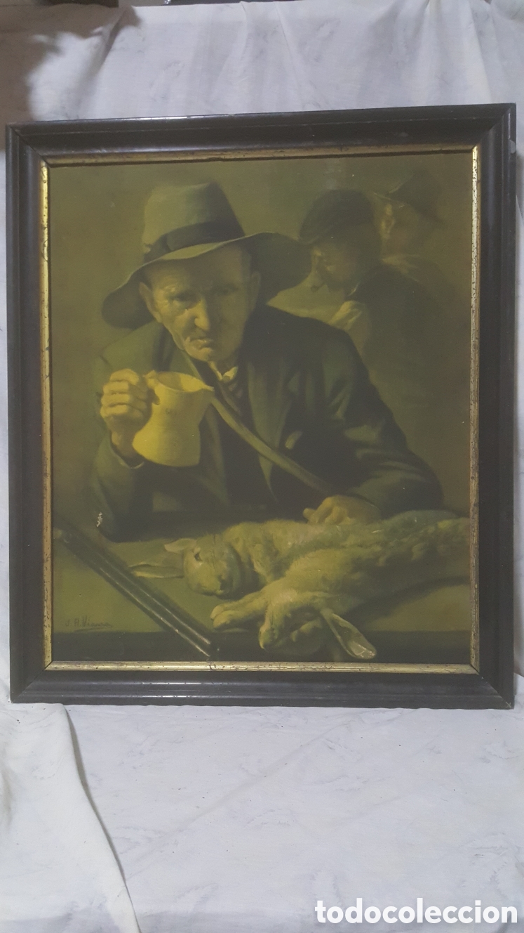 Art: ANTIGUA L&Aacute;MINA ENMARCADA DE LA OBRA &rdquo;ANDANZAS DE CANTINA&rdquo; DE J.A. VIANA 64 x 53 cm