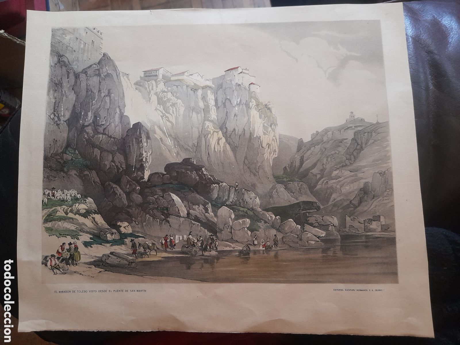 Arte: Antigua l&aacute;mina, El mirador de Toledo, visto desde el Puente de San Mart&iacute;n