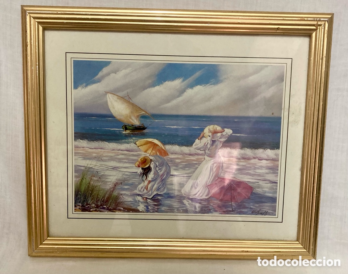 Arte: CUADRO LAMINA ANTIGUA MARCO MADERA Y CRISTAL PROTECTOR - Foto 1