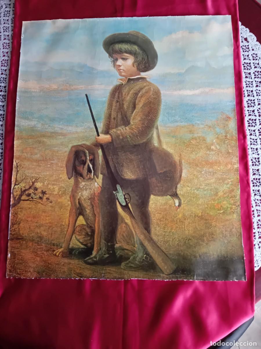 Arte: Ni&ntilde;o con perro cazando perdices - Foto 1