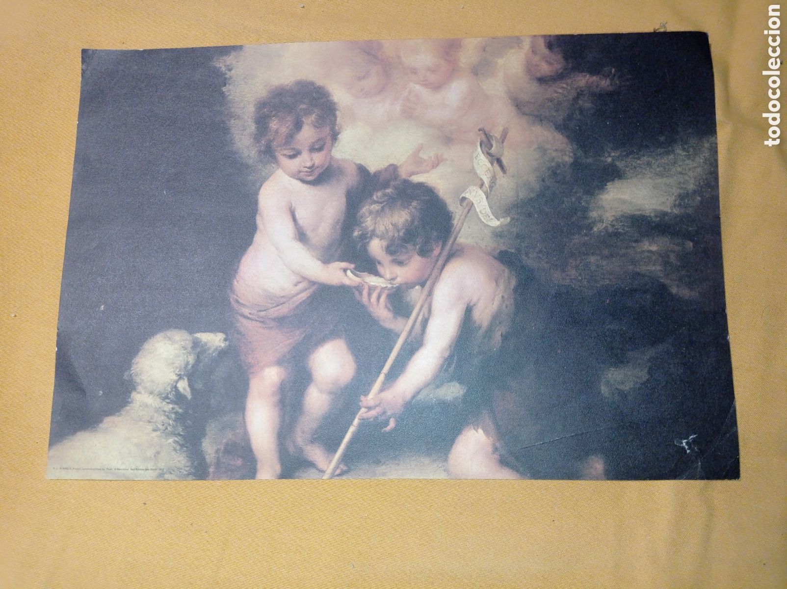 Art: ANTIGUA LAMINA MURILLO,LOS NI&Ntilde;OS DE LA CONCHA,34 X 23 CM