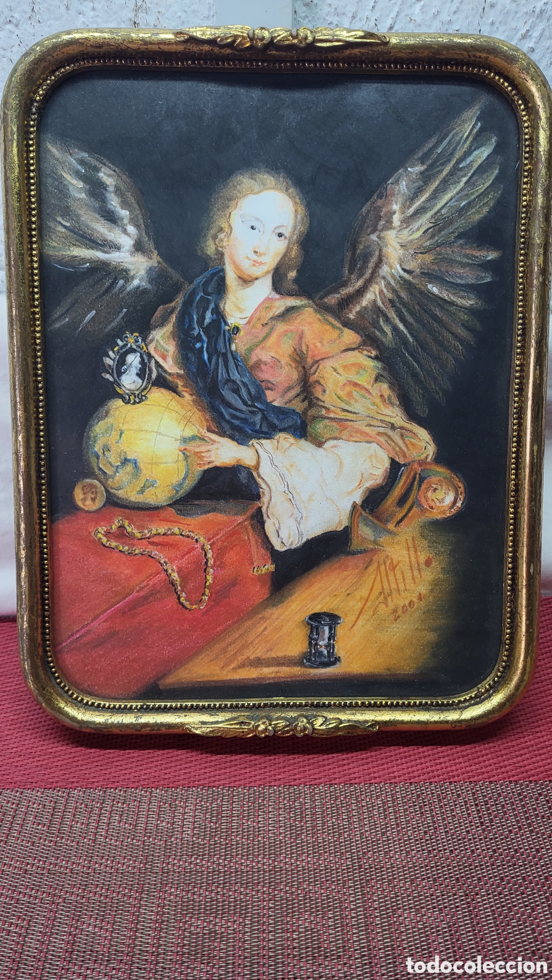 Arte: Antiguo cuadro madera lamina - Foto 1