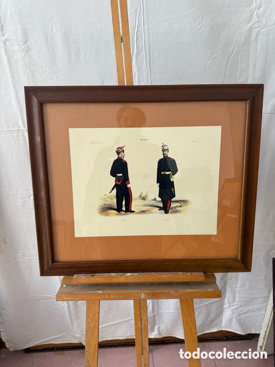 Art: Cuadro l&aacute;mina Artiller&iacute;a Espa&ntilde;ola siglo XIX uniformes militares enmarcada