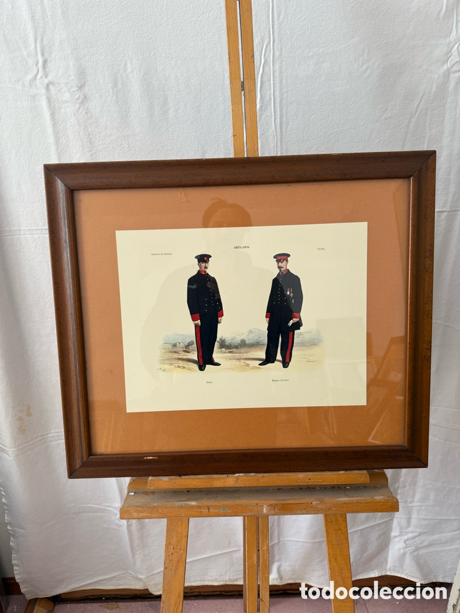 Art: Cuadro l&aacute;mina Artiller&iacute;a Espa&ntilde;ola siglo XIX uniformes militares enmarcada