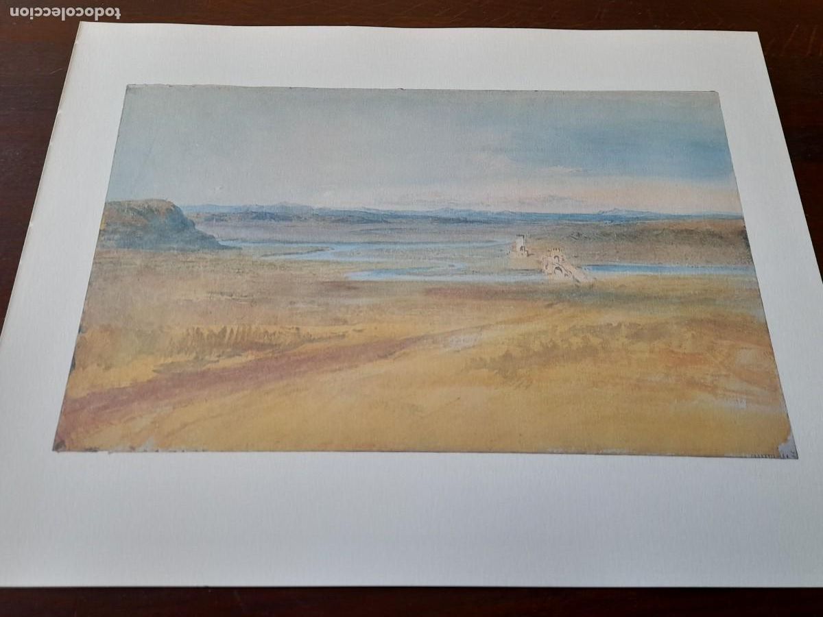 Arte: Acuarela William Turner, vista campi&ntilde;a Romana al amanecer Napoles Vesuvio 1819