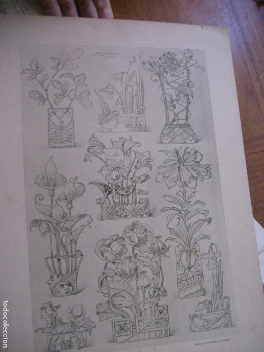 Arte: L&aacute;mina antigua Seder Verlag Hoffmann Sttutgart s XIX . bocetos de jarrones art dec&oacute;