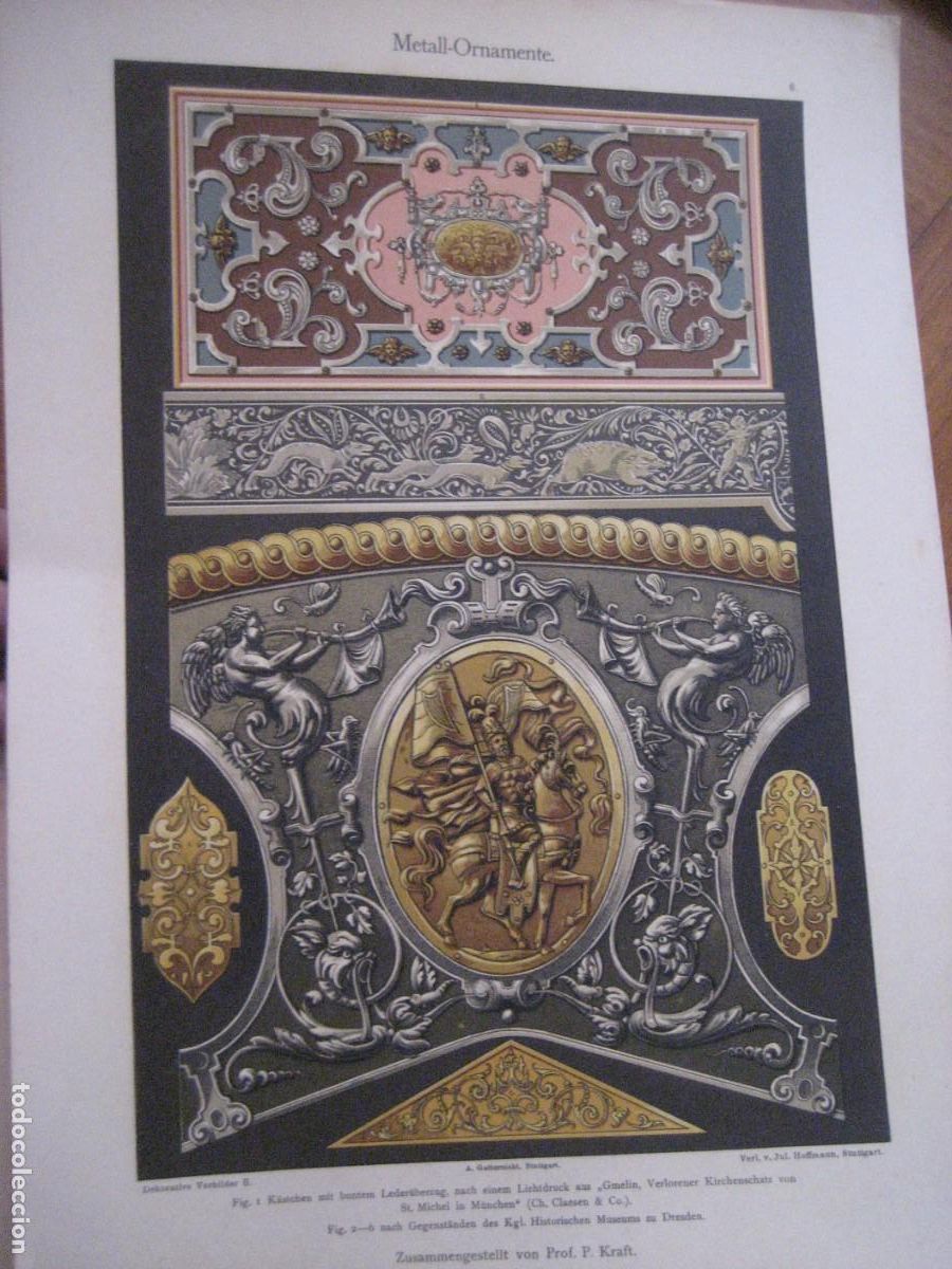 Arte: L&aacute;mina antigua ornamento metalico , Dekorative Vorbilder Verlag Hoffmann Sttutgart s XIX