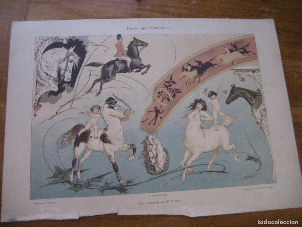 Arte: L&aacute;mina antigua centauro y caballos Dekorative Vorbilder II Verlag Hoffmann Sttutgart s XIX