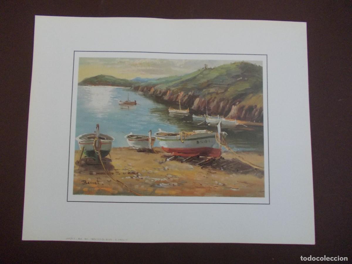Arte: L&aacute;mina marina Bernet edici&oacute;n Japizua Ref 382 barcas en la orilla arte mediterr&aacute;neo vintage impresi&oacute;n