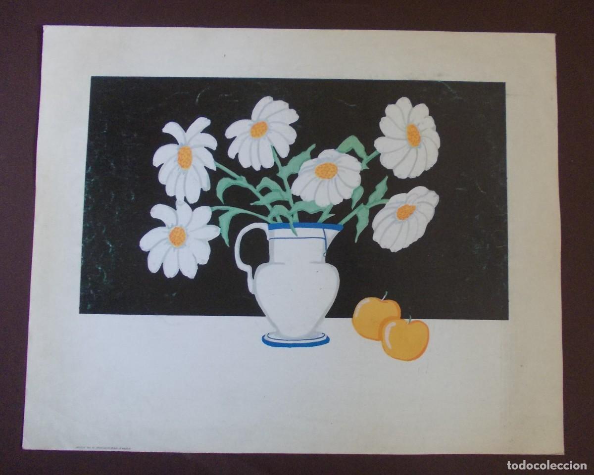 Arte: L&aacute;mina naturaleza muerta Japizua Ref 65 jarr&oacute;n con margaritas y manzanas arte decorativo impresi&oacute;n