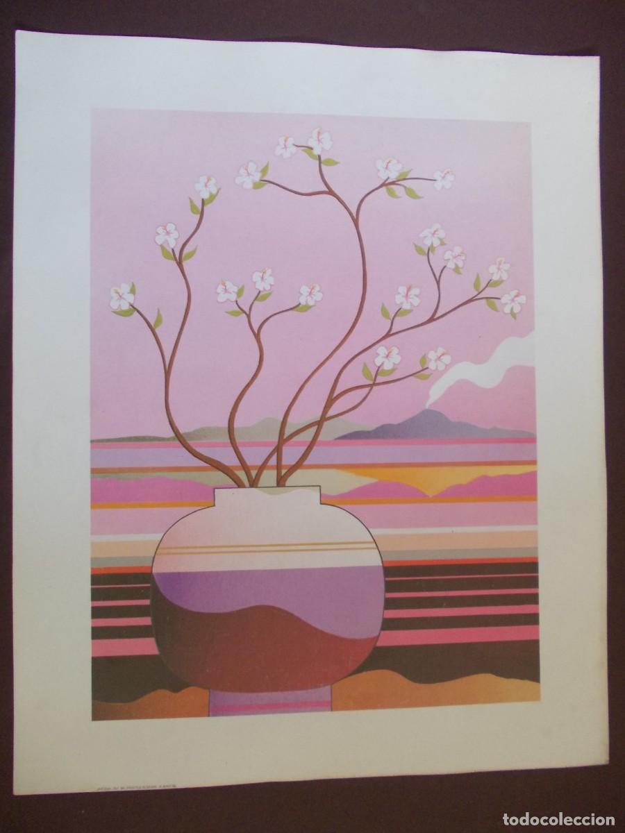 Arte: L&aacute;mina paisaje jarr&oacute;n floral JAPIZUA Ref. 69 arte geom&eacute;trico vintage decoraci&oacute;n colorista