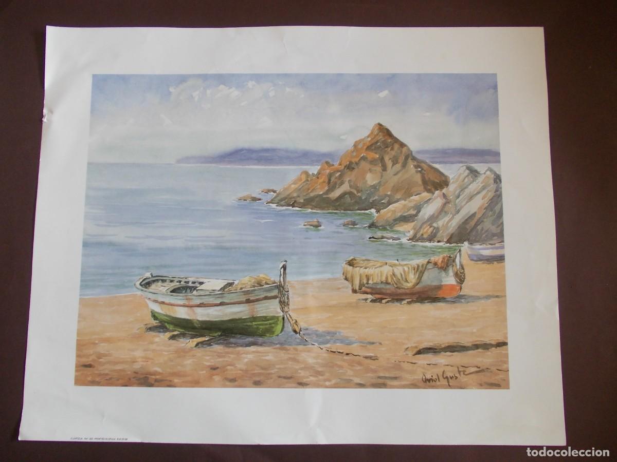 Arte: L&aacute;mina barcas en la orilla Oriol Gust&aacute; JAPIZUA Ref. 322 paisaje marino vintage decoraci&oacute;n costera