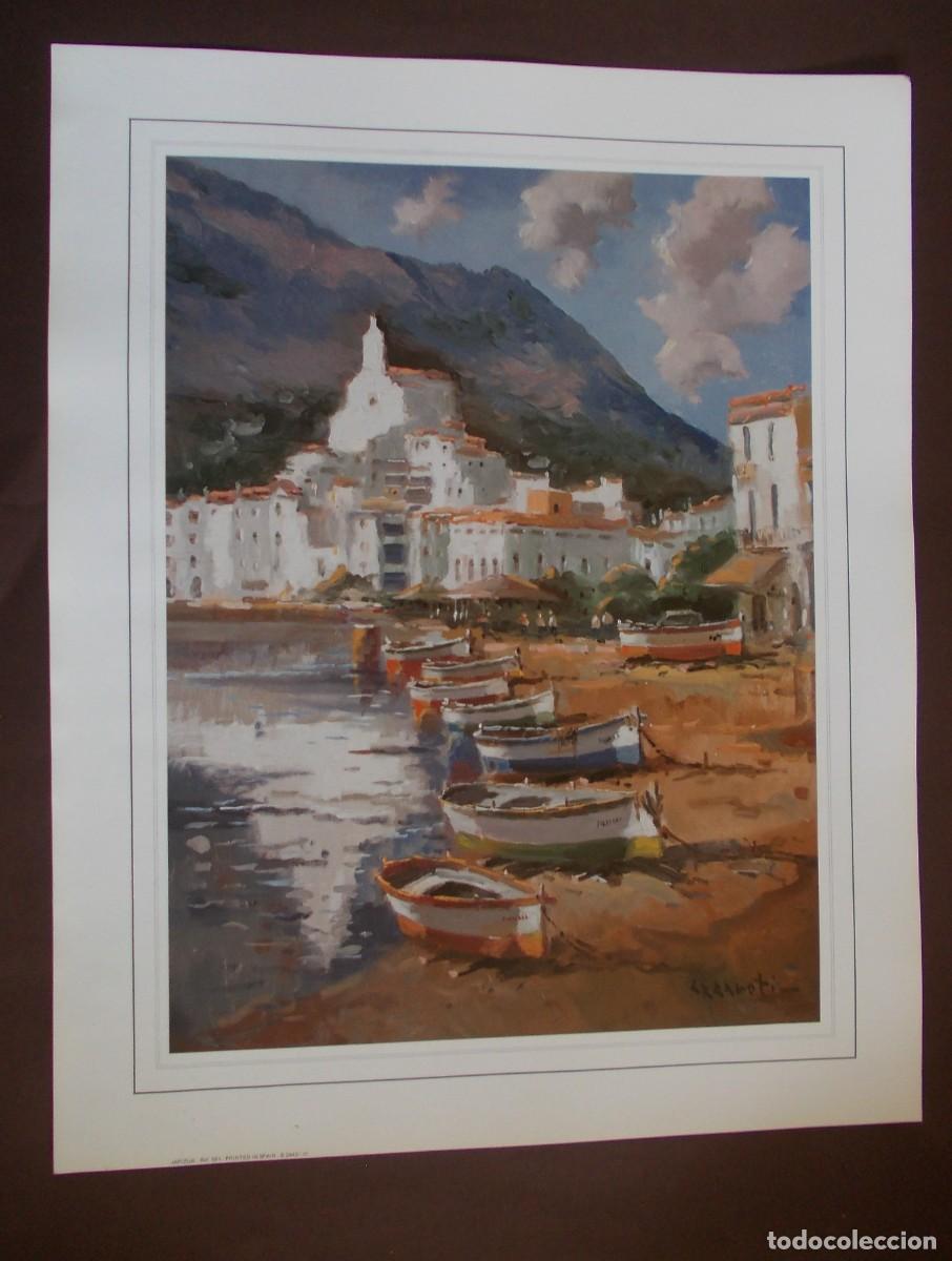 Arte: L&aacute;mina pueblo costero con barcas Lazaroti JAPIZUA Ref. 551 paisaje mediterr&aacute;neo n&aacute;utica