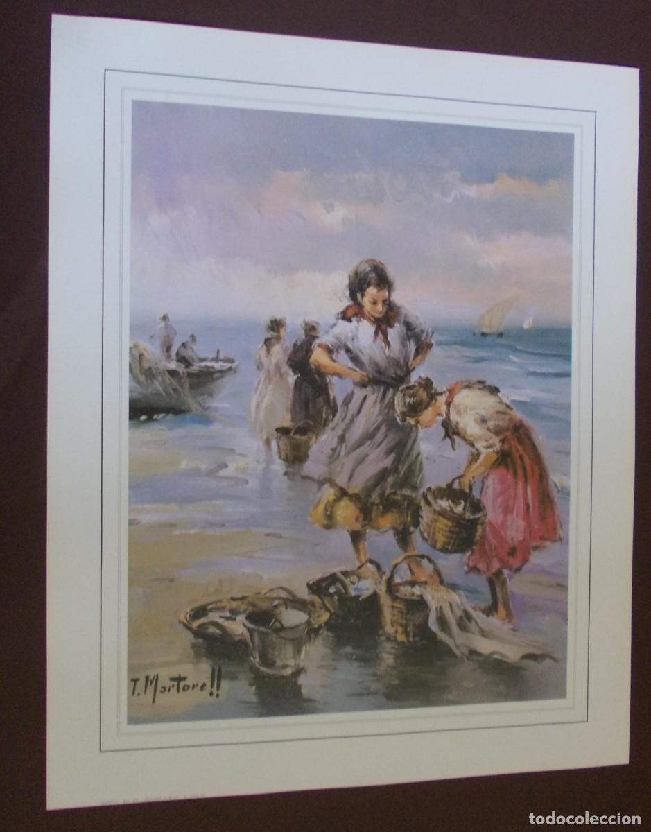 Art: L&aacute;mina marina T. Martorell faena cubos redes Costumbrismo mar Mediterr&aacute;neo rural