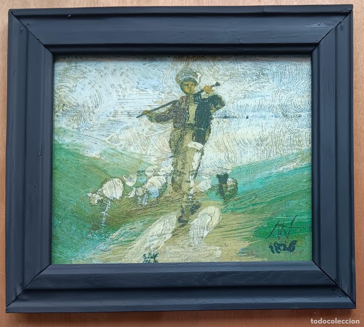 Kunst: CIOBANUL BUCUR. L&Aacute;MINA ANTIGUA DE &Oacute;LEO FECHADO EN 1826. ENMARCADA 36 X 32. VER FOTOS.