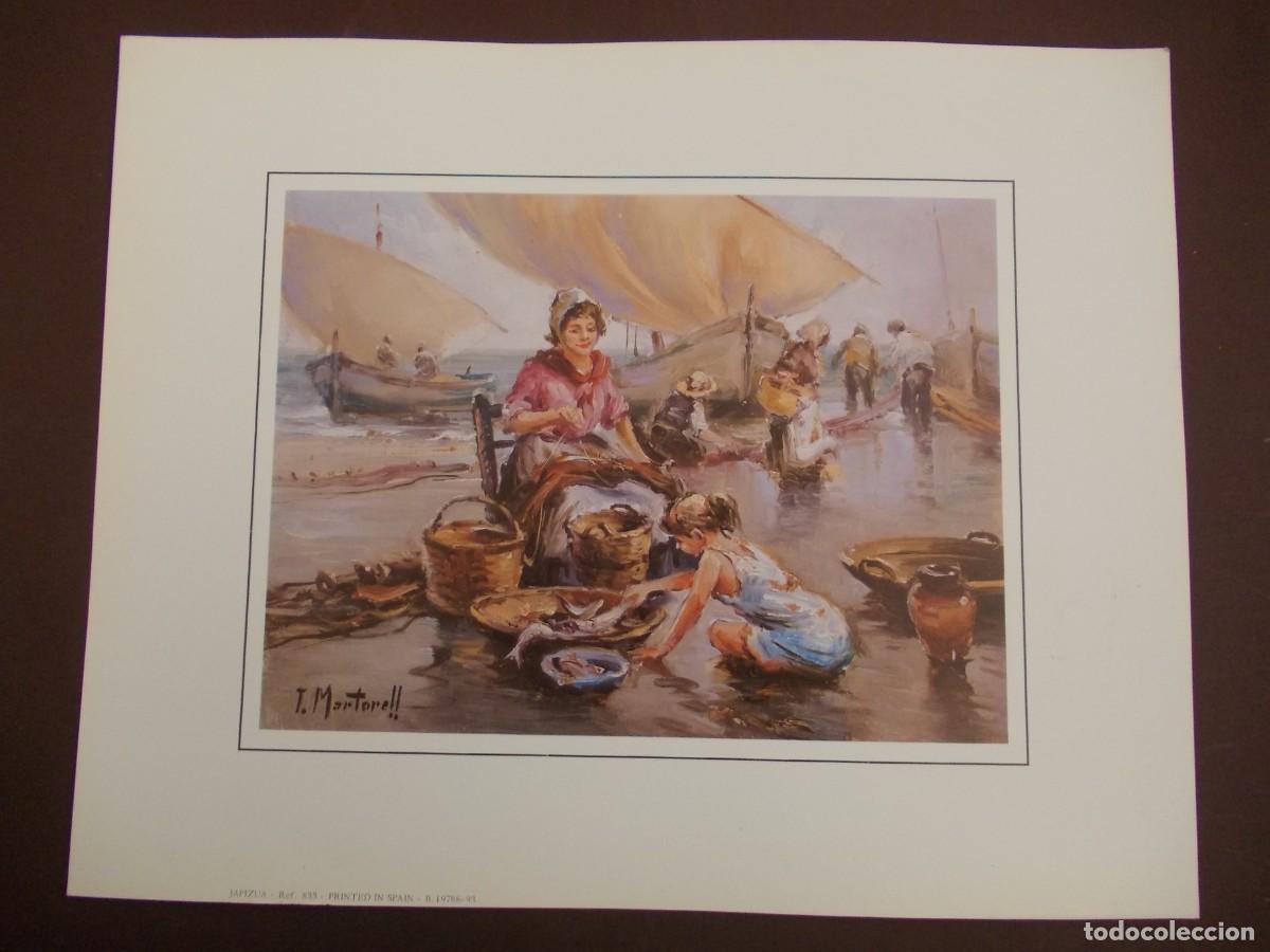 Kunst: L&aacute;mina Japizua marina T. Montorell pescadores en faena impresi&oacute;n espa&ntilde;ola costero n&aacute;utica
