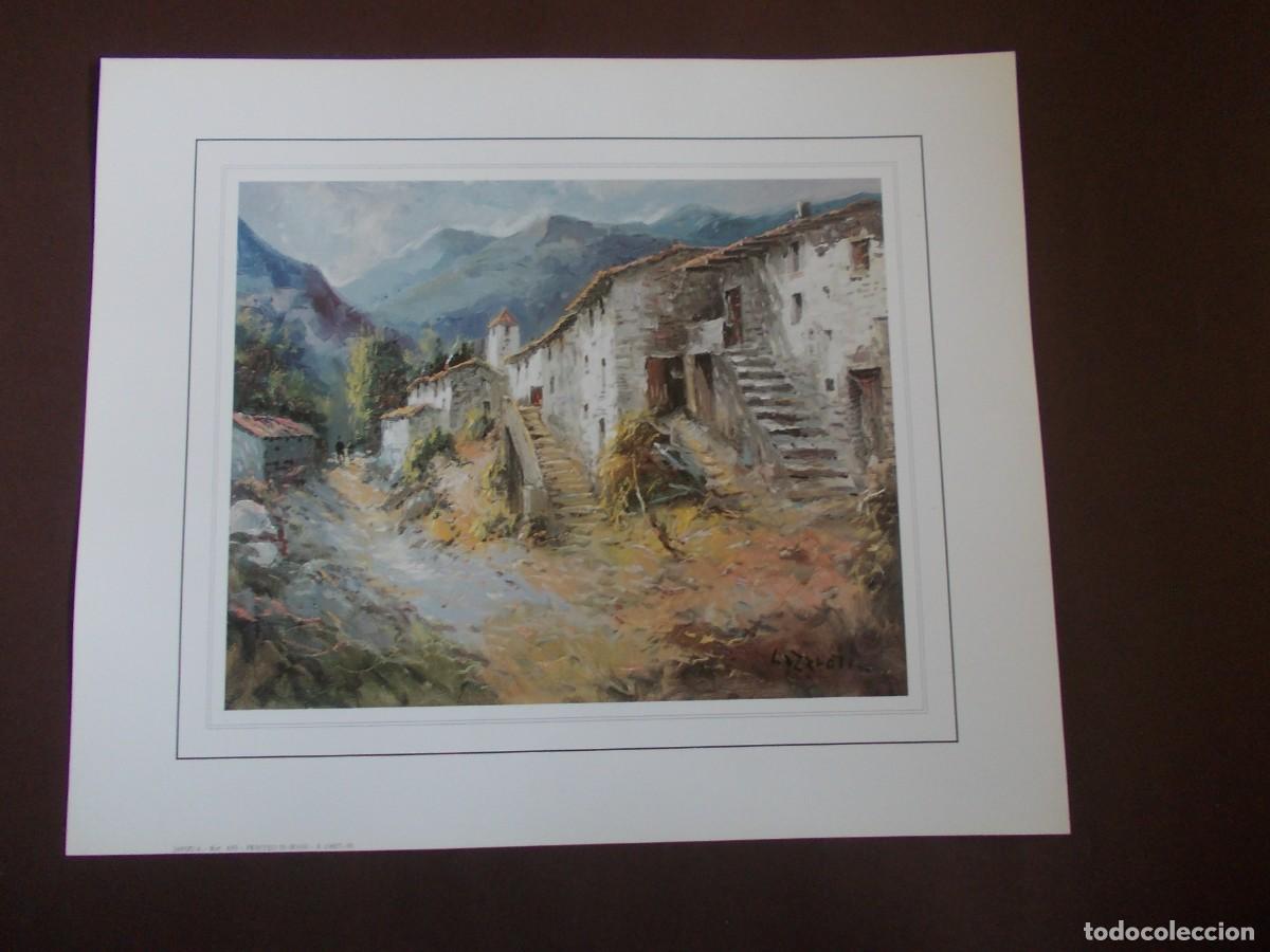 Arte: L&aacute;mina paisaje rural firmada por Lazaroti casas de monta&ntilde;a camino antiguo edici&oacute;n JAPIZUA impresi&oacute;n