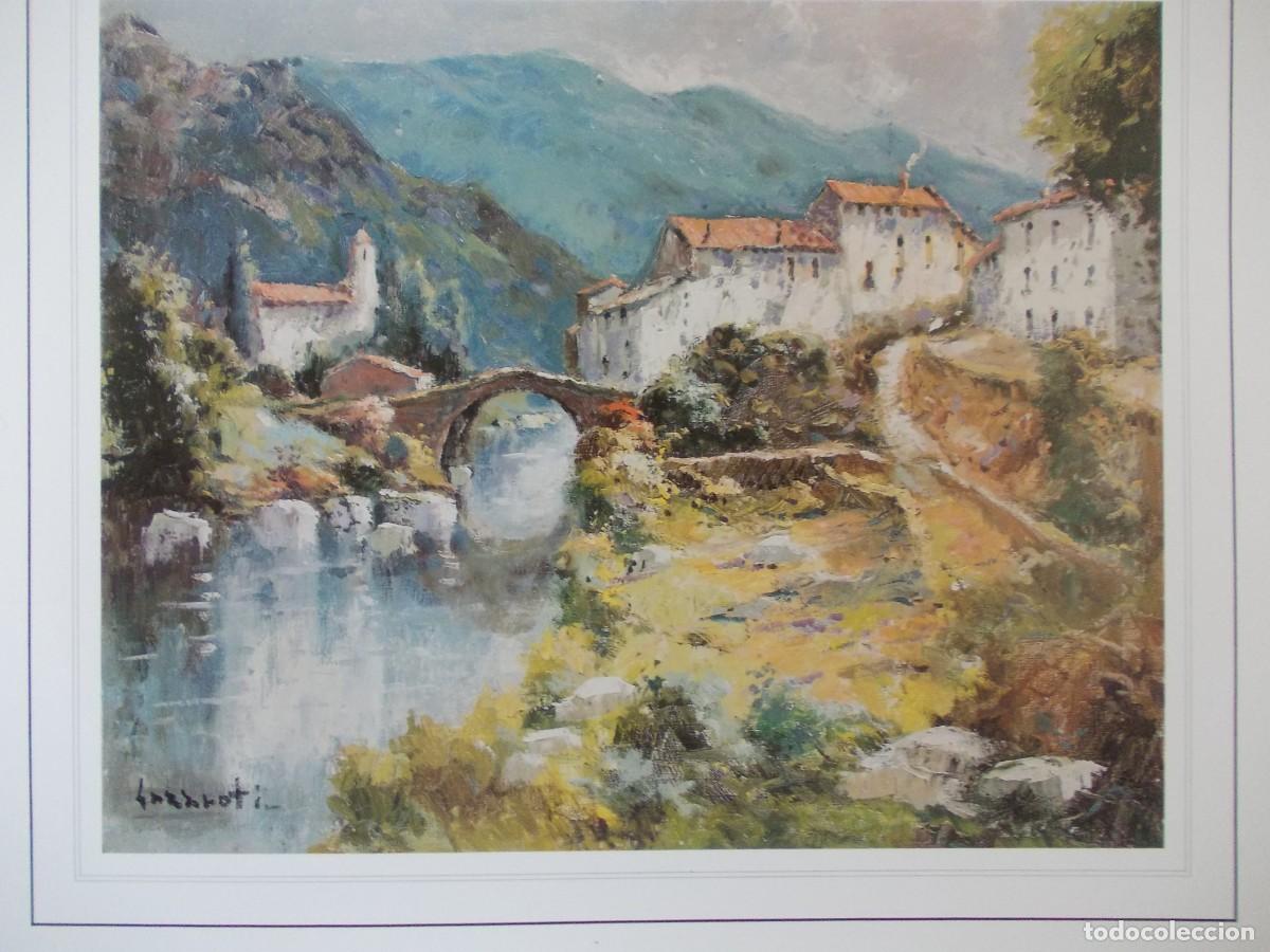 Arte: L&aacute;mina paisaje rural Lazaroti puente de piedra casas junto al r&iacute;o edici&oacute;n JAPIZUA impresi&oacute;n