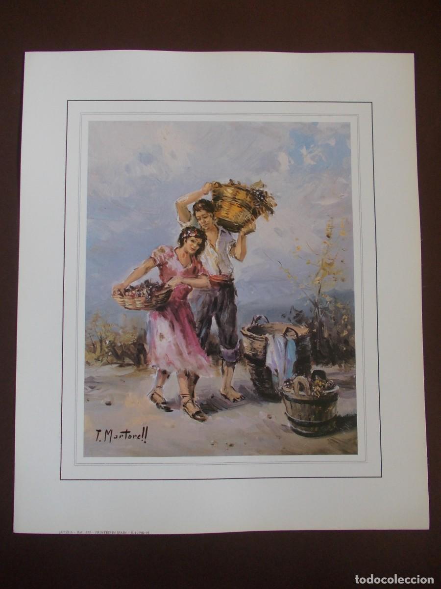 Arte: L&aacute;mina escena de vendimia T. Martorell campesinos con cestas y uvas edici&oacute;n JAPIZUA impresion