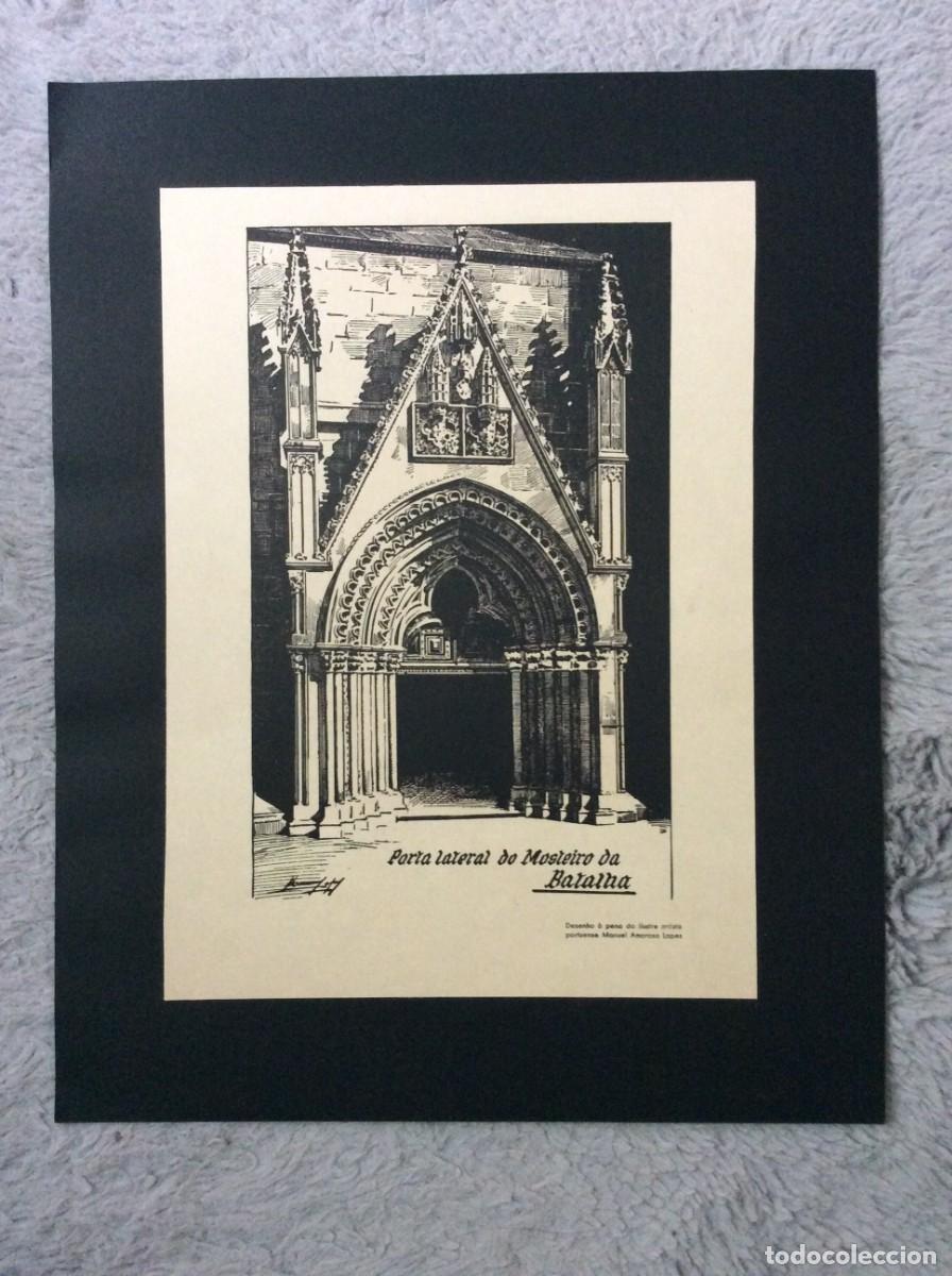 Arte: Porta lateral do Mosteiro da Batalha. Desenho &agrave; pena por Manuel Amoroso Lopes. Anos 30
