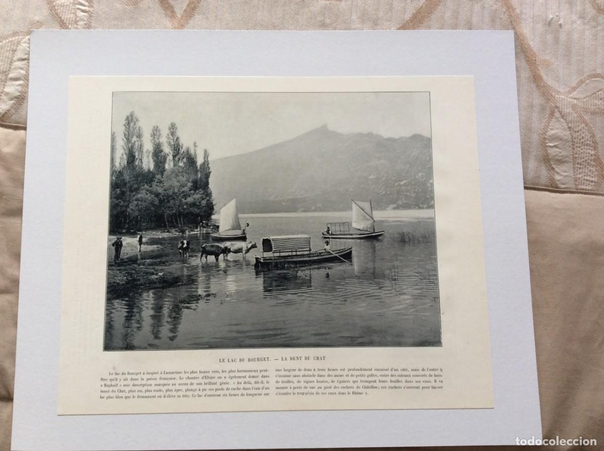 Art: Le Lac du Bourget - La Dent du Chat - Estampa fotogr. monocrom&aacute;tica do s&eacute;culo XIX. Lind&iacute;ssima