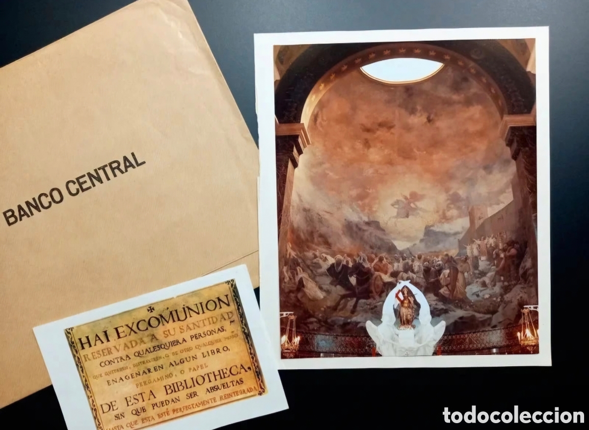 Arte: Placa met&aacute;lica antigua impresi&oacute;n fresco Iglesia San Jorge Alcoy - Banco Central