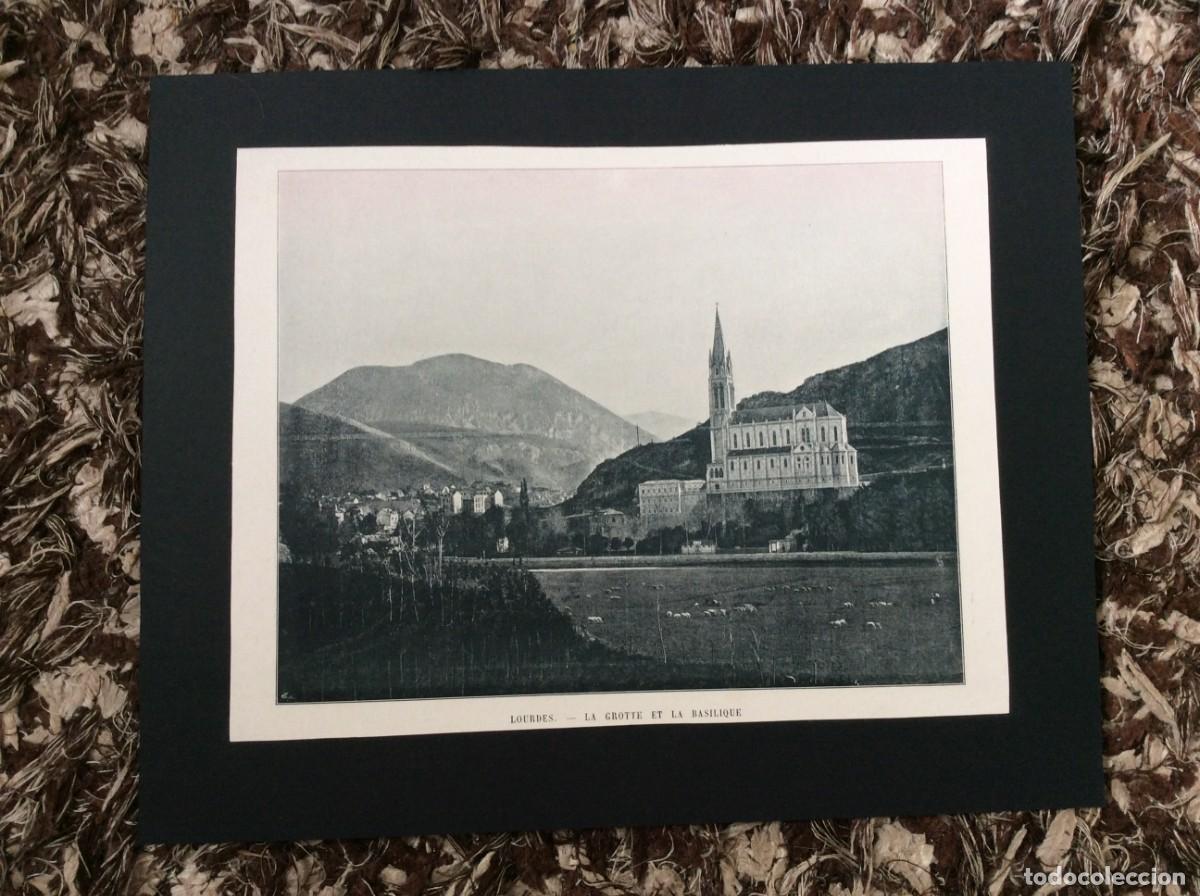 Arte: Lourdes - La Grotte et la Basilique - L&aacute;mina fotograf. monocrom&aacute;tica do s&eacute;culo XIX