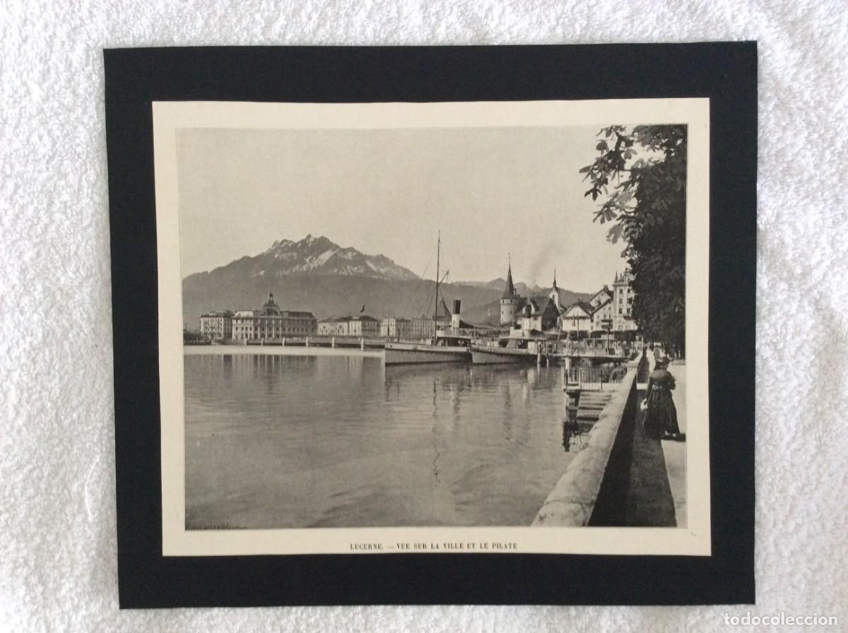 Arte: Lucerne - Vue sur la Ville et la Pilate. L&aacute;mina fotogr. monocrom&aacute;tica do s&eacute;c. XIX