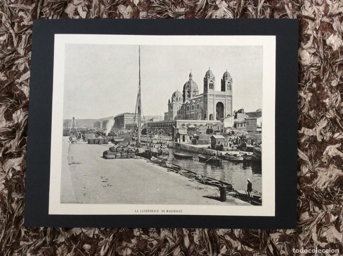 Arte: La cath&eacute;drale de Marseille. L&aacute;mina fotogr&aacute;fica monocrom&aacute;tica do s&eacute;culo XIX