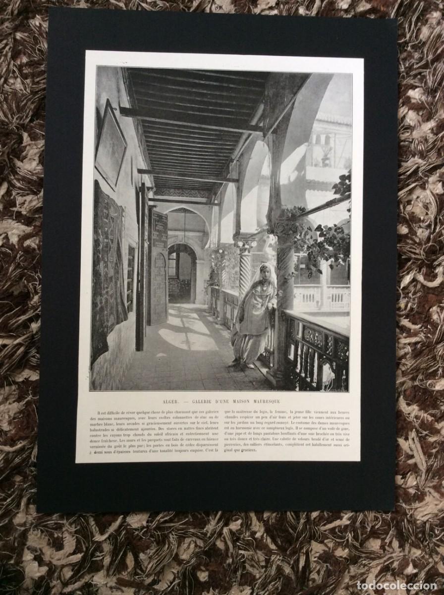 Arte: Alger - Galerie d&acute;une maison Mauresque- L&aacute;mina fotogr. monocrom&aacute;tica do s&eacute;culo XIX