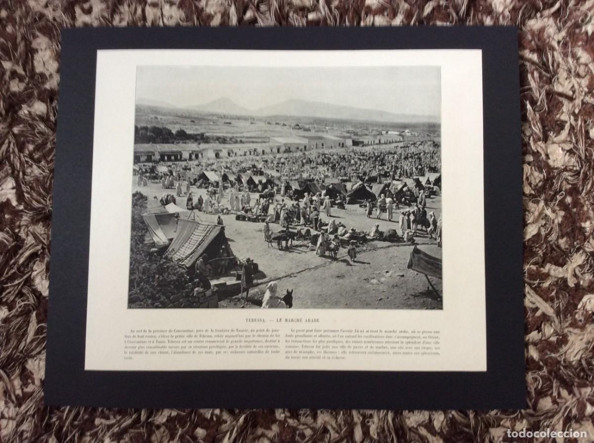 Arte: Tabessa - Le march&eacute; Arabe. L&aacute;mina fotogr&aacute;fica monocrom&aacute;tica do s&eacute;culo XIX