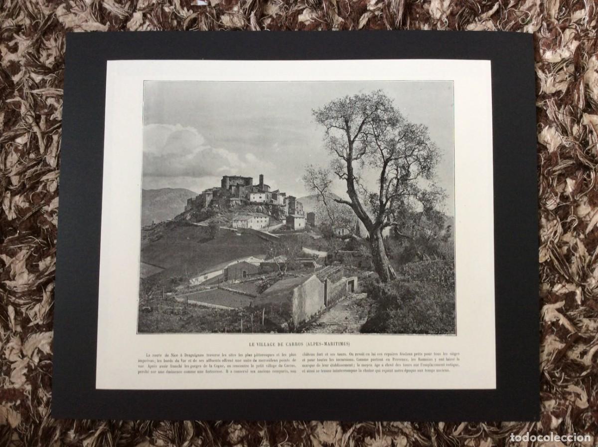 Arte: Le Village de Carros ( Alpes - Maritimes ) -L&aacute;mina fotogr. monocrom&aacute;tica do s&eacute;c. XIX