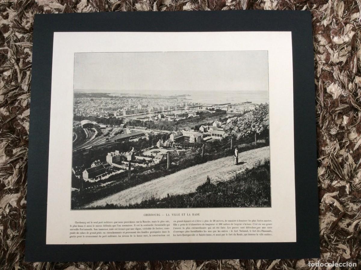 Arte: Cherbourg - La Ville et la Rade -L&aacute;mina fotogr&aacute;fica monocrom&aacute;tica do s&eacute;culo XIX