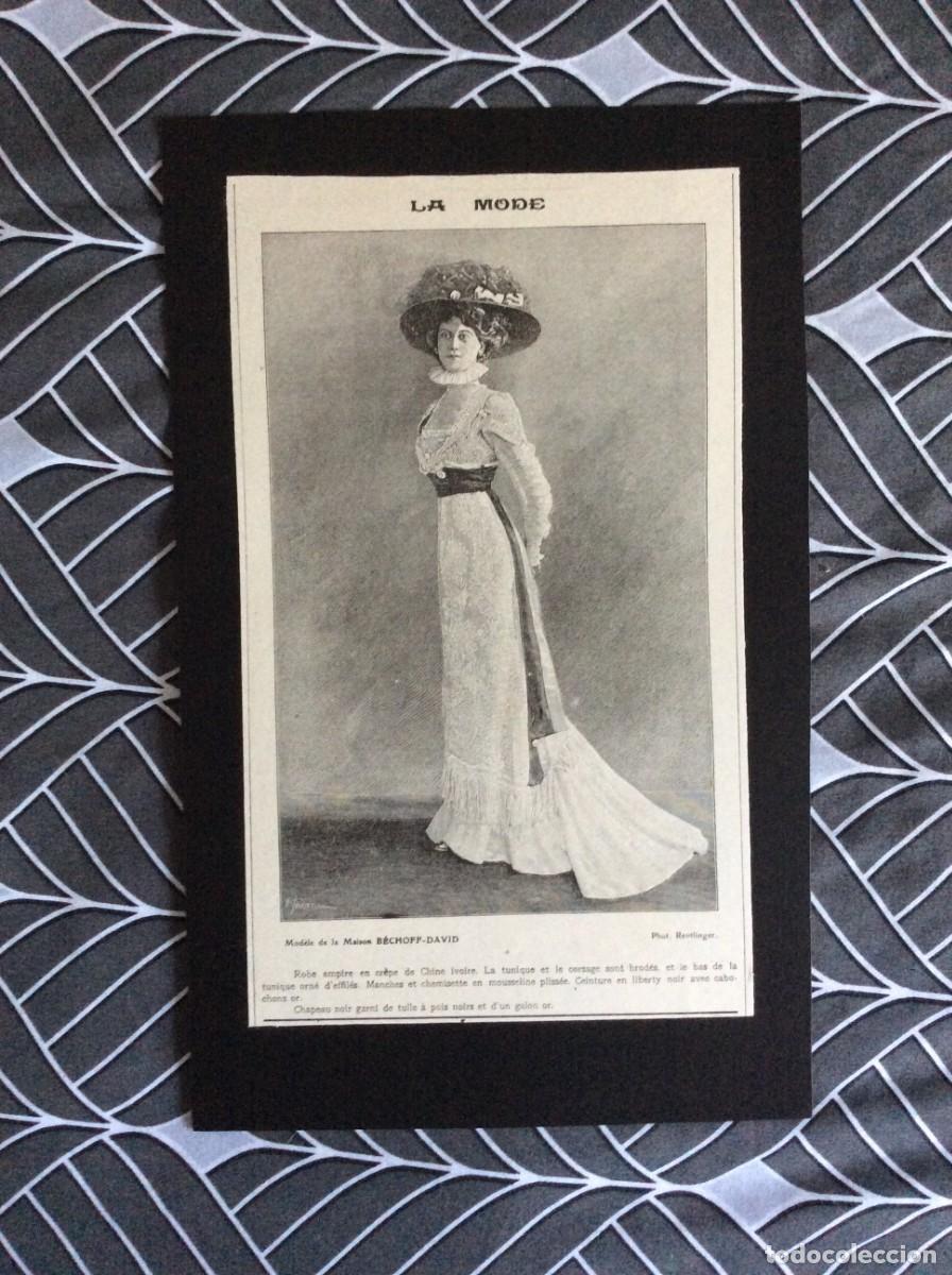 Art: Tema: Moda. Impress&atilde;o original de 1908. Sur la foto un mod&eacute;le de la Maison B&eacute;choff - David