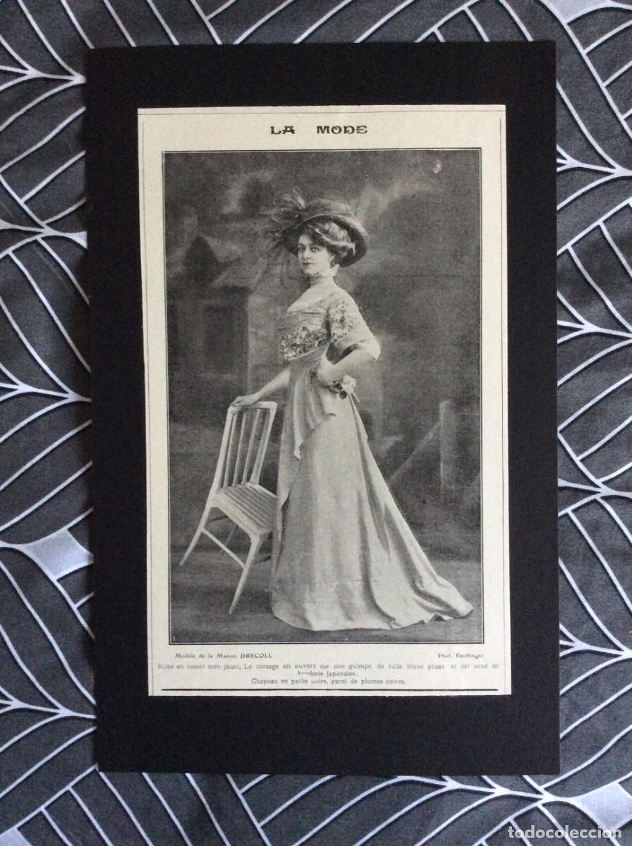 Art: Tema: Moda. Impress&atilde;o original de 1908. Sur la foto un mod&eacute;le de la Maison Drecoll