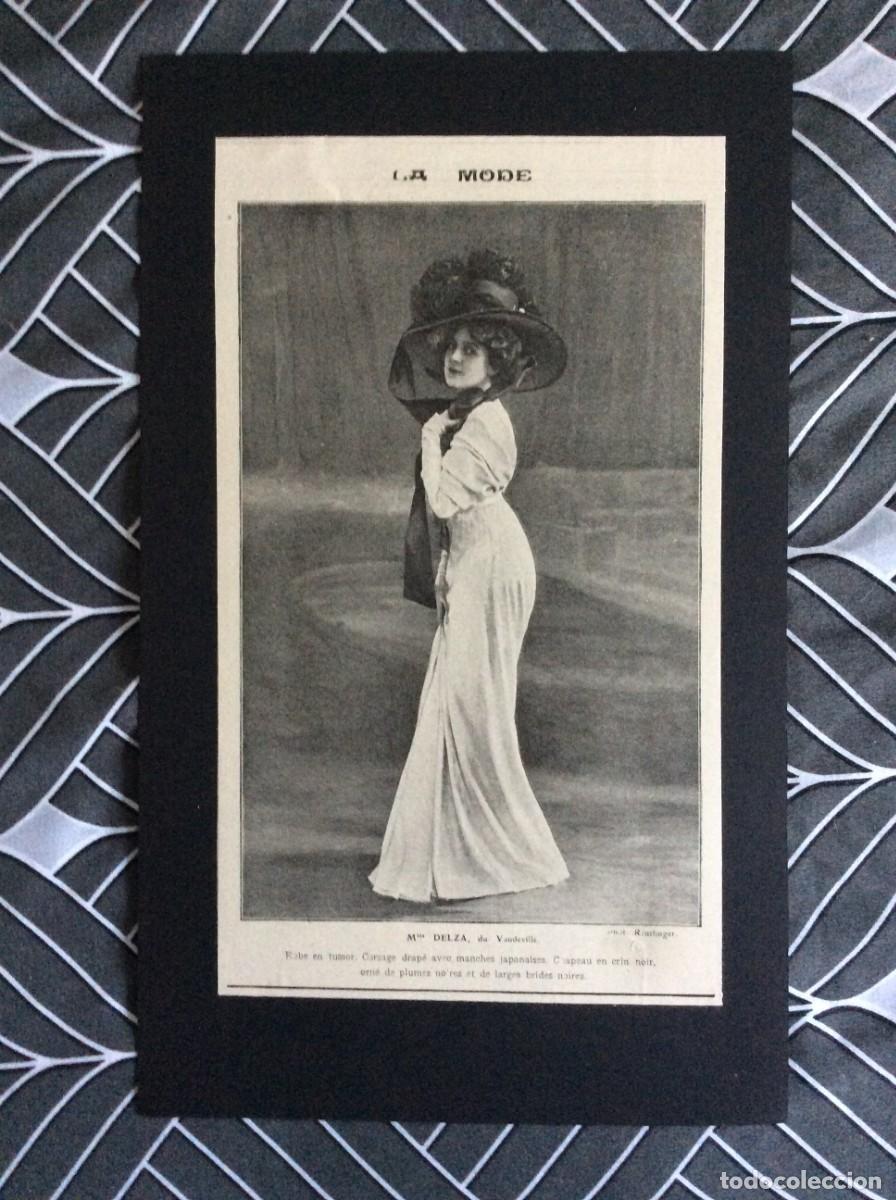 Art: Tema: Moda. Impress&atilde;o original de 1908. Na foto atriz a francesa Monna Delza