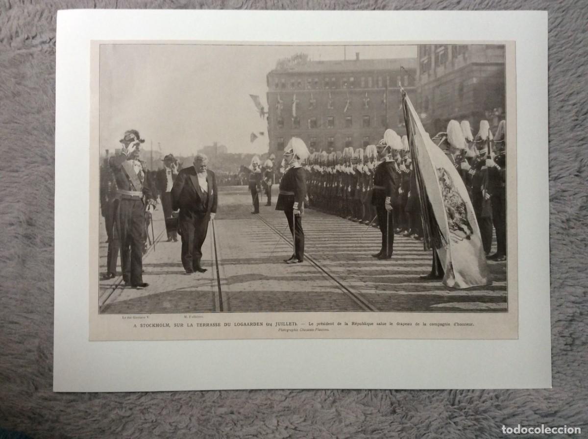 Arte: Armand Falli&egrave;res - Visita do Presidente franc&ecirc;s &agrave; Su&eacute;cia. Impress&atilde;o original de 1908