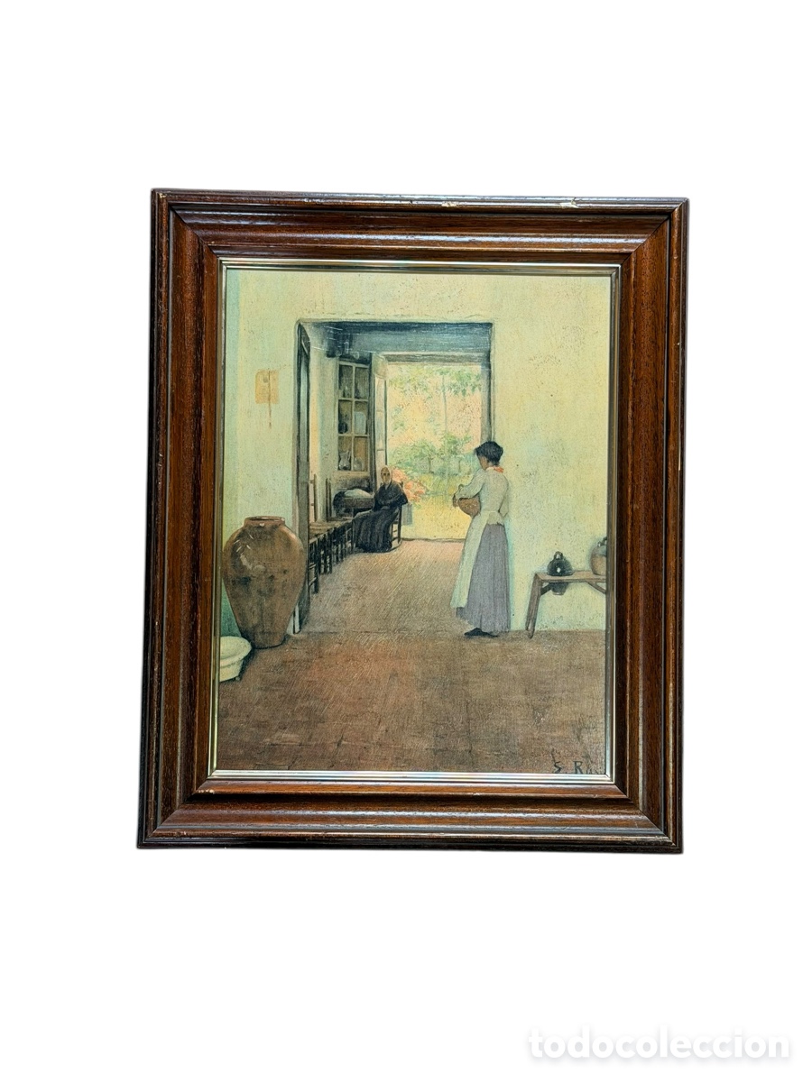 Arte: L&aacute;mina Antigua Escena Costumbrista Enmarcada