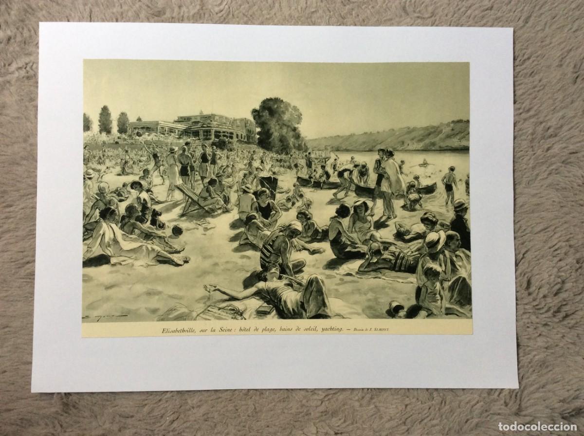 Kunst: Elisabethville, sur la Seine: h&ocirc;tel de plage..Dessin de J. Simont, 1934