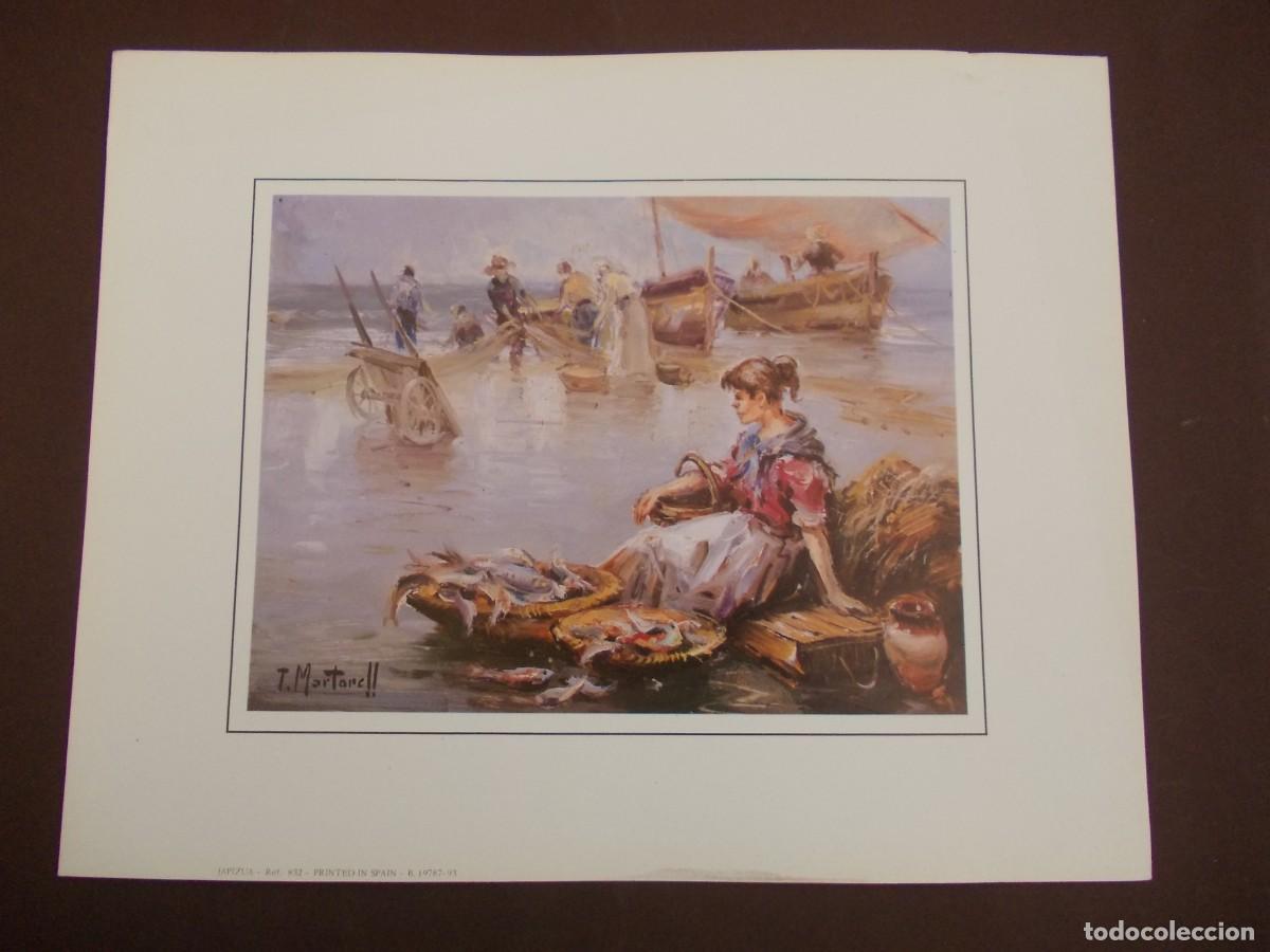Arte: L&aacute;mina marinera con pescadores en la costa mediterr&aacute;nea T. Martorell escena n&aacute;utica edici&oacute;n JAPIZUA