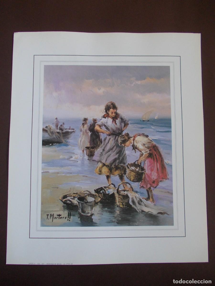 Arte: L&aacute;mina marinera costera con pescadoras en la costa mediterr&aacute;nea T. Martorell edici&oacute;n JAPIZUA
