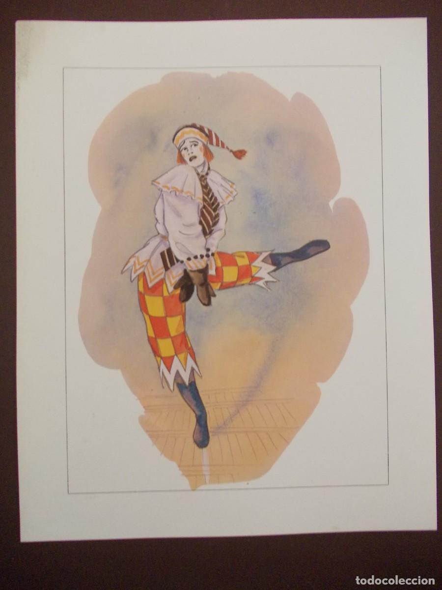 Arte: L&aacute;mina de arlequ&iacute;n danzante ilustraci&oacute;n teatral vintage edici&oacute;n JAPIZUA