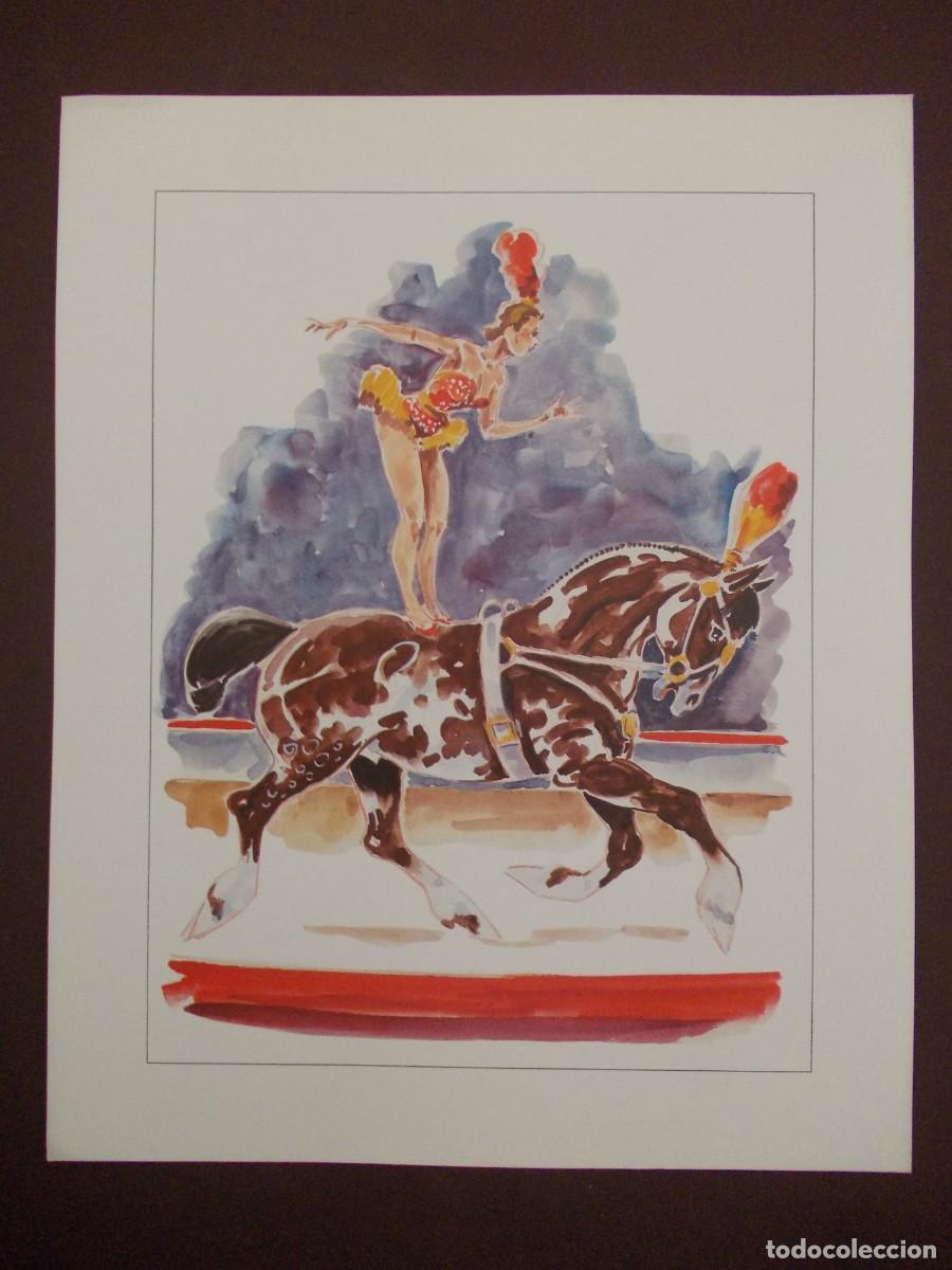 Arte: L&aacute;mina acr&oacute;bata sobre caballo circo vintage escena art&iacute;stica edici&oacute;n JAPIZUA