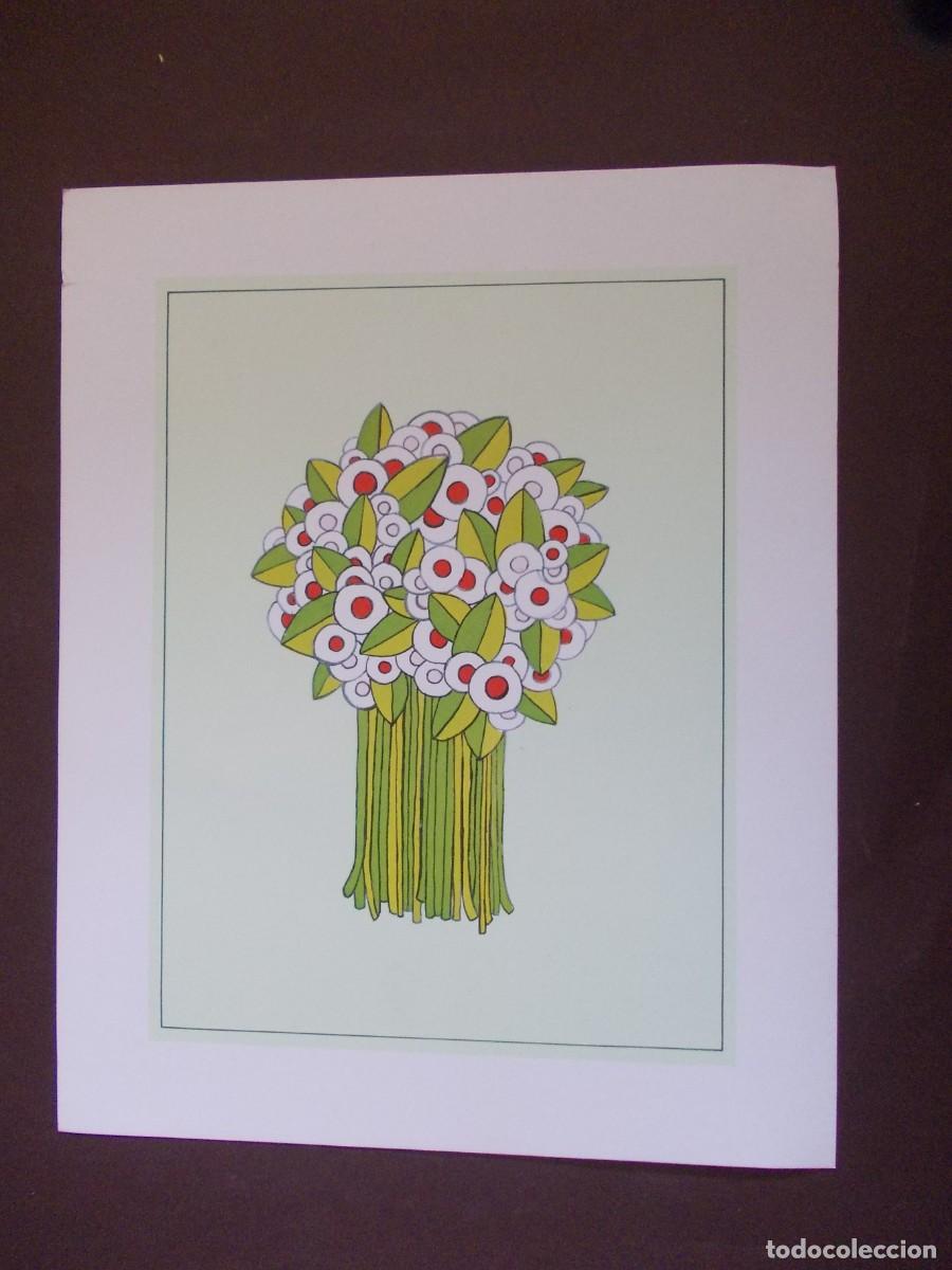 Arte: L&aacute;minaRamo floral gr&aacute;fico con flores blancas y centros rojos dise&ntilde;o decorativo edici&oacute;n Japizua