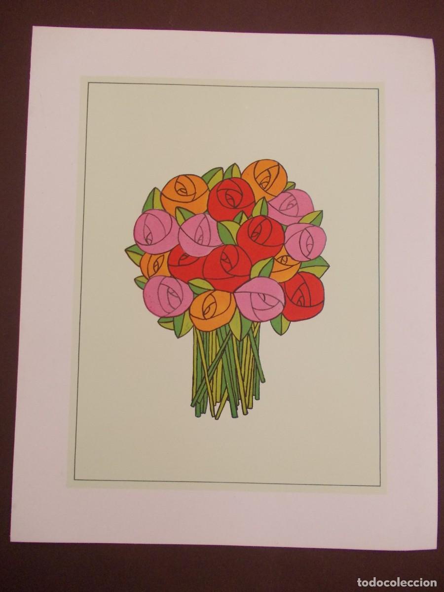 Arte: L&aacute;mina Ramo floral gr&aacute;fico en tonos rojos naranjas y rosas dise&ntilde;o decorativo edici&oacute;n Japizua