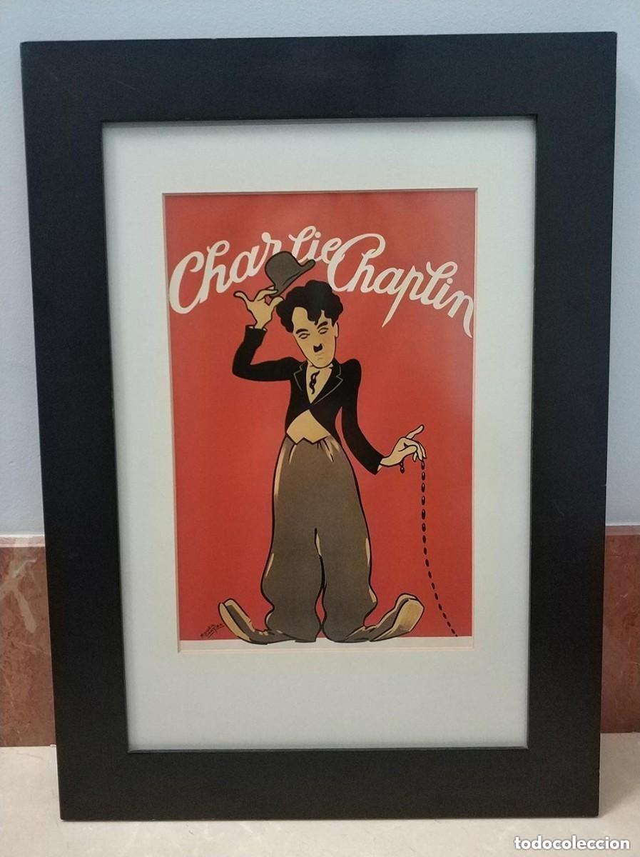 Arte: Espectacular lamina enmarcada de Charles Chaplin - Roger Cartier, Charlie Chaplin a&ntilde;o 1980