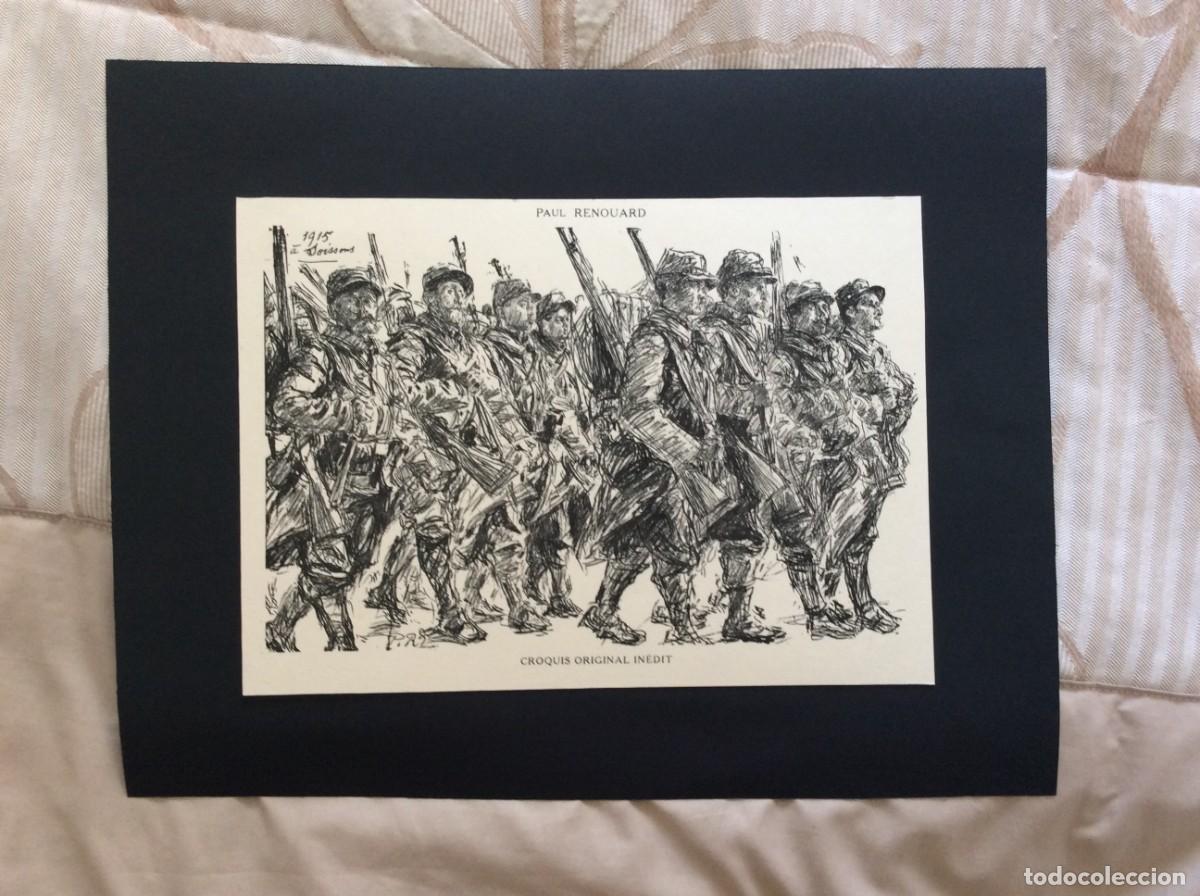 Kunst: Desenho de Paul Renouard. Marcha dos soldados franceses, A Grande Guerra Mundial, Impress&atilde;o de 1915
