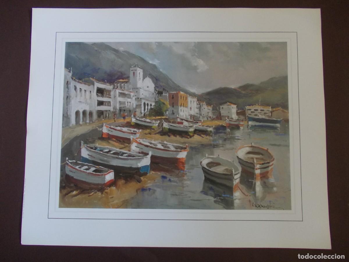 Arte: L&aacute;mina Lazaroti puerto mediterr&aacute;neo barcas pintura impresi&oacute;n pueblo pesquero
